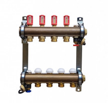 HERZ rozdeľovač s prietokomermi, 4-okruhový, mosadz